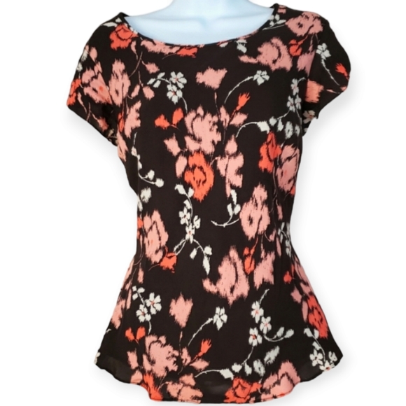 Kate Hill Tops - NWOT Kate Hill brown & pink floral 100% silk blouse top Womens 14